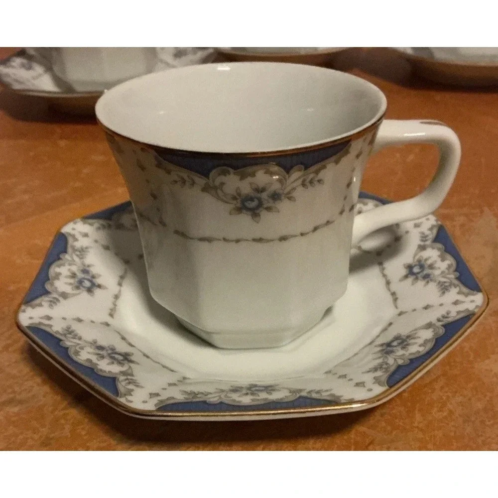 Seizan Fine China Mood Indigo 7936 Tea Cups And Saucers, Set Of 4, Retired